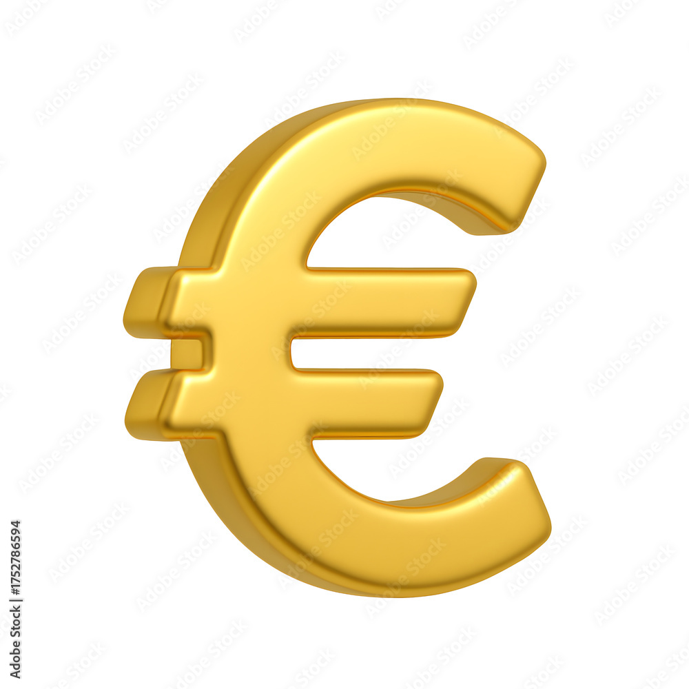 Fototapeta premium 3D euro symbol, golden currency sign, isolated on transparent background