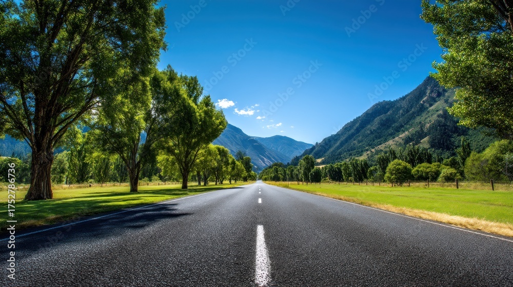 Fototapeta premium Road through a green landscape sunny day