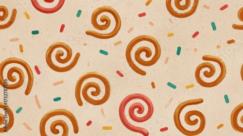 Seamless pattern of swirls and sprinkles