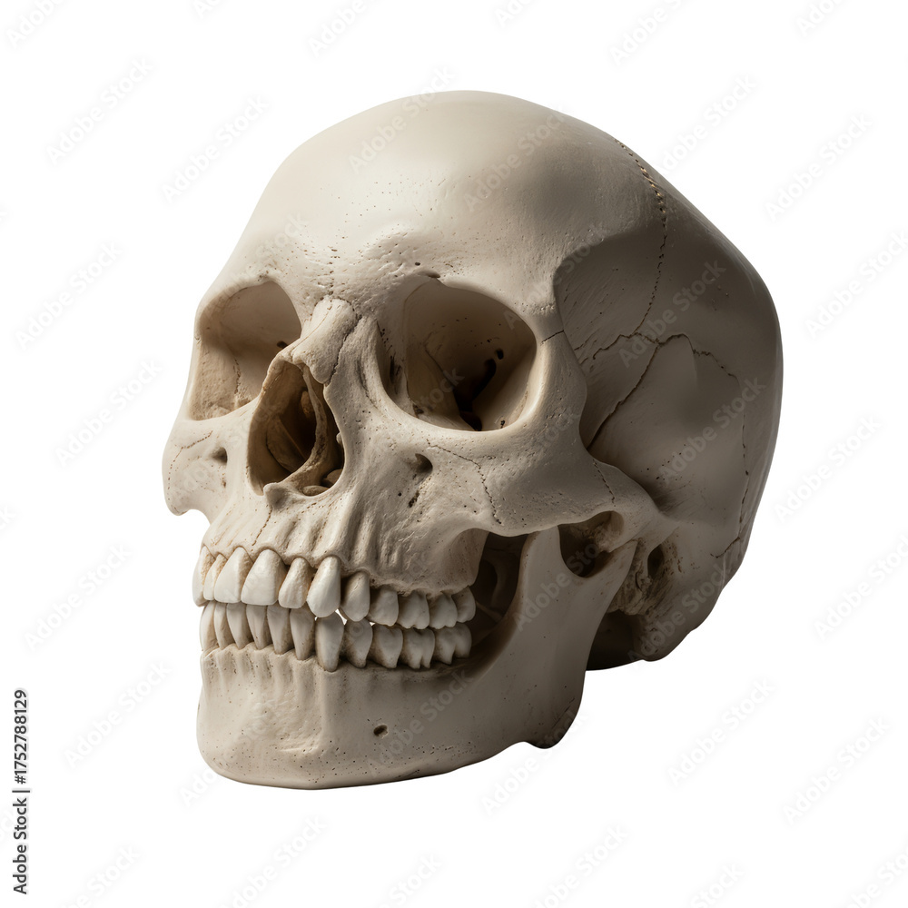Obraz premium Anatomical study of a human skull illuminated against an isolated plain setting for educational