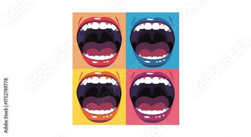Colorful mouth pop art, featuring open mouths, in a bold and graphic visual style
