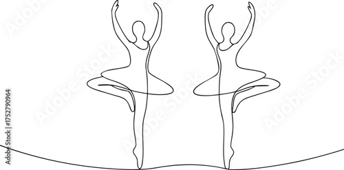 Two ballerinas in continuous line art pose ballet dancer