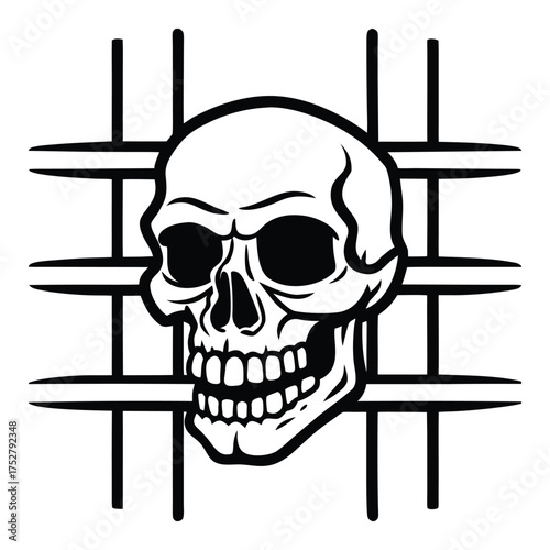 Skeleton head emerging from a shattered wall symbolizing destruction rebirth or a breakthrough in a dark dramatic scene