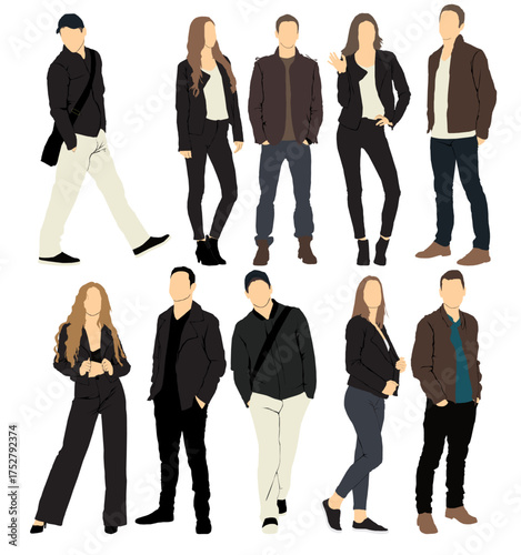 set of people in autumn wear ,warm winter clothes