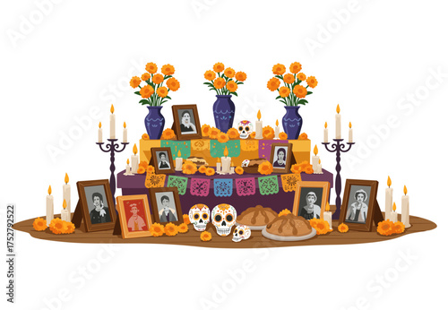 Dia de los Muertos Altar Illustration Colorful Celebration of Life and Remembrance