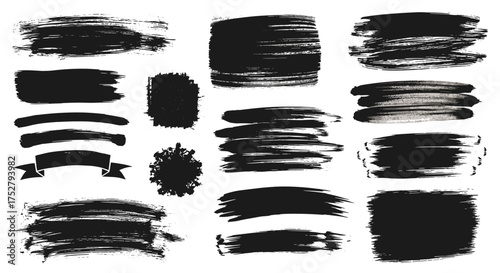 Vector art of collection of black brush stroke textures and shapes