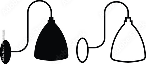 Lamp icon set in flat and outline styles. Table lamp silhouette symbols, home decoration and interior design elements, lighting fixture vectors illustration. Furniture for personal and commercial use.