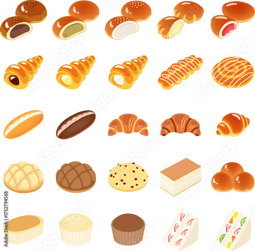 菓子パンのアイコンセット