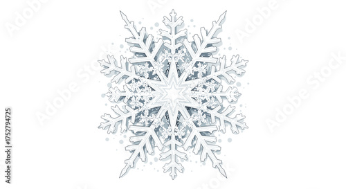 Vector art of a detailed, crystalline snowflake, representing winters beauty