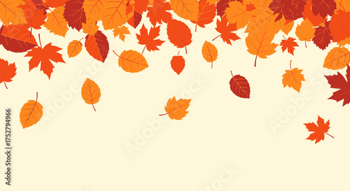 Autumnal Canopy Of Falling Leaves In Shades Of Orange And Red