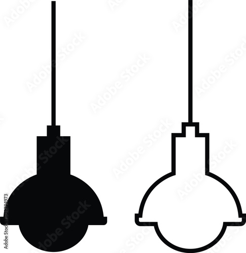 Lamp icon set in flat and outline styles. Table lamp silhouette symbols, home decoration and interior design elements, lighting fixture vectors illustration. Furniture for personal and commercial use.