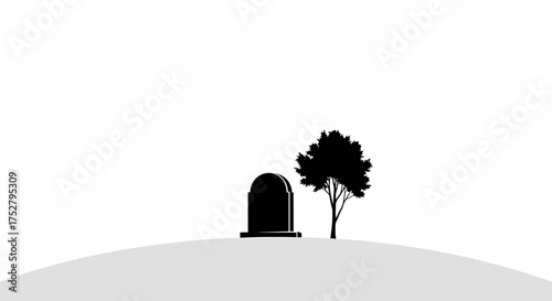 Mourning Scene With Tombstone And Tree Silhouette Illustration