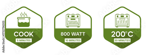 Cooking Instructions Icons Set Cook Microwave Oven Temperature Labels