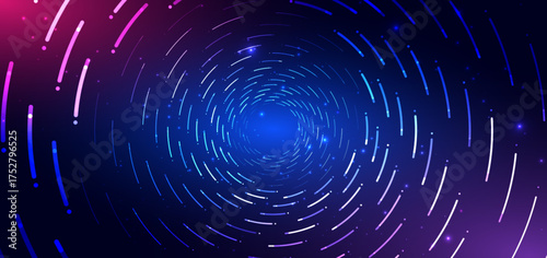 Abstract circles lines technology on dark blue backgroung. High speed motion moving concept.