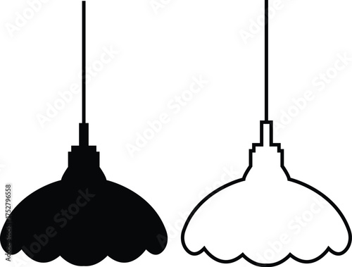 Lamp icon set in flat and outline styles. Table lamp silhouette symbols, home decoration and interior design elements, lighting fixture vectors illustration. Furniture for personal and commercial use.