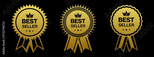 Best Seller Badge Set Gold Award Ribbon Label Icons