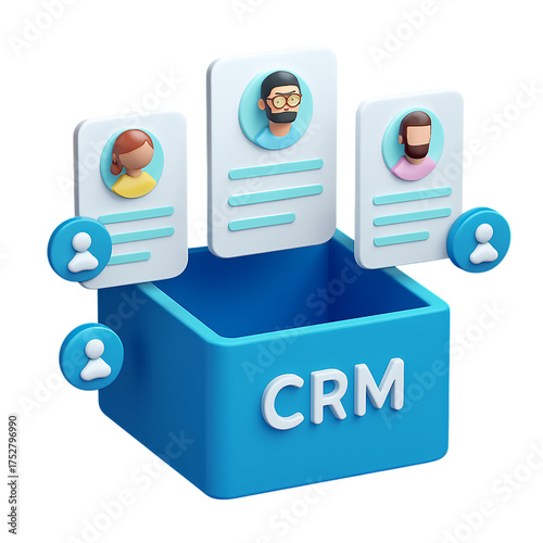 3d icon of customer relationship management system with user profiles isolated on transparent background