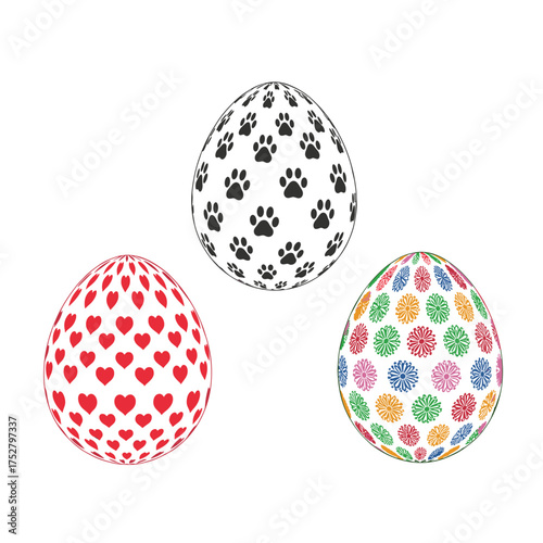 Three decorative Easter eggs with unique patterns for spring celebration.