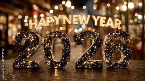 mini festive banners of glowing golden happy new year letter 