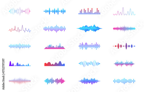 Audio Waveforms Set of Various Styles Colorful Sound Visualization and Voice Recognition Technology for Modern Digital Communication Interface Designs