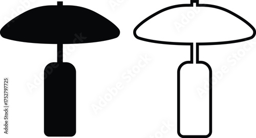 Lamp icon set in flat and outline styles. Table lamp silhouette symbols, home decoration and interior design elements, lighting fixture vectors illustration. Furniture for personal and commercial use.