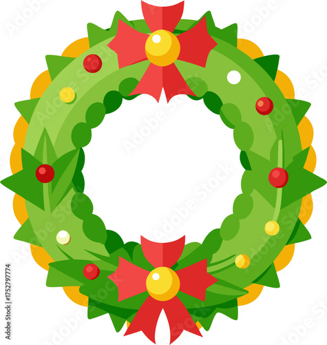 Flat-style Christmas wreath , white background 