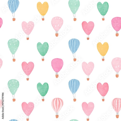 Fun hand-painted watercolor balloon seamless pattern illustration for kids cards in pastel colors playful and childish design for brightening up any space