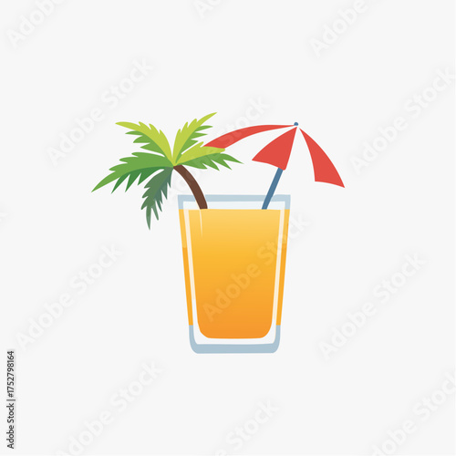 Refreshing Tropical Drink with Palm Tree and Umbrella.