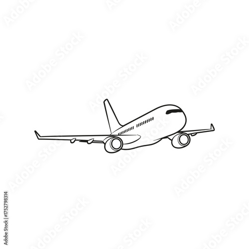 A commercial airplane is depicted in a stylized sketch during takeoff.