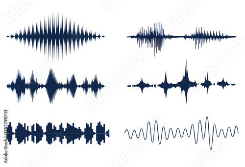 Diverse Sound Waveforms Vector Illustration for Audio Production and Digital Signal Processing Applications and Designs