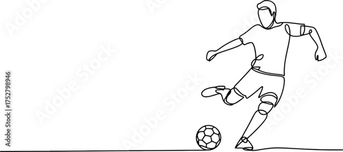 Soccer player continuous line drawing football sport vector