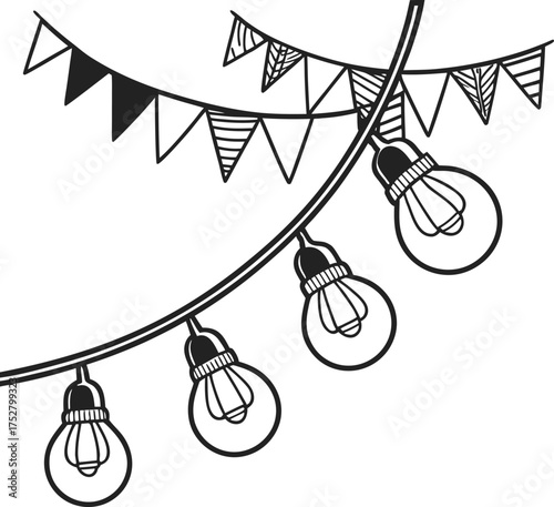 Festive christmas ornaments hanging from twine string decorating holiday scene isolated on transparent background