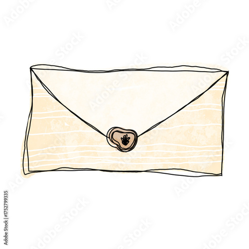 Handdrawn Watercolor Letter Envelope Illustration, Doodle Style Drawing