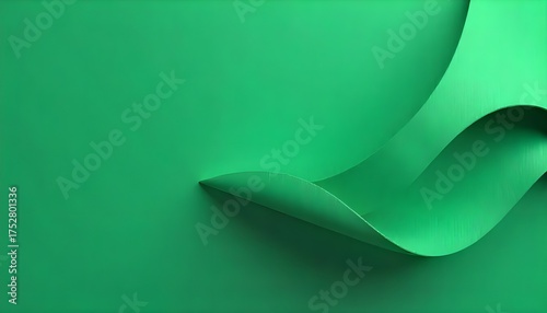Abstract green background. Curvy folded paper macro. Fabric layers. 3d render