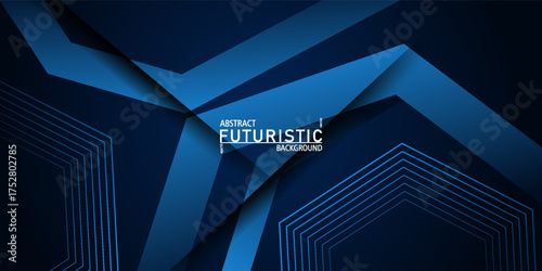 Abstract banner on a blue 3D background with a simple geometric hexagon pattern design. Vector Eps10