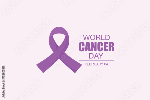 World Cancer Day campaign logo with purple ribbon symbol, World Cancer Day poster or banner background vector illustration.