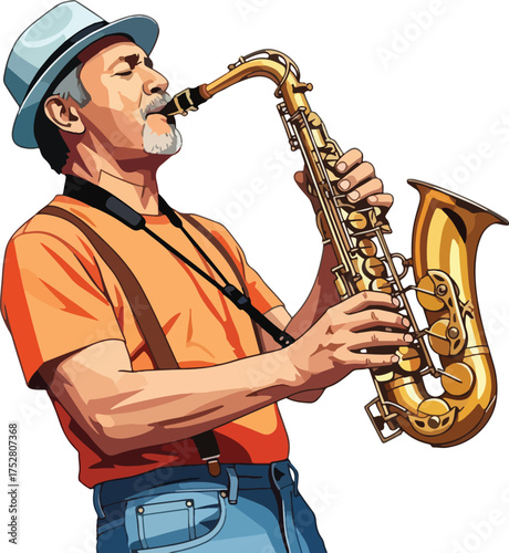 An old man playing Saxophone vector illustration