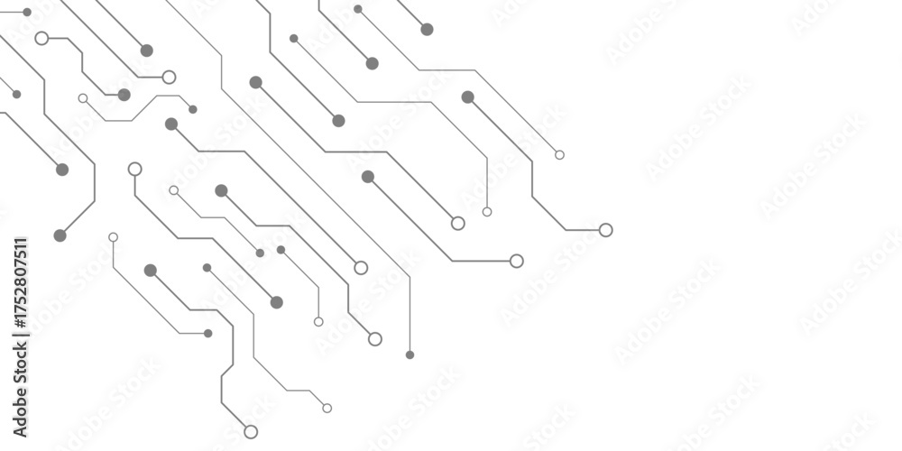 Obraz premium Vector Technology connected white lines and dots with electronics elements on tech bg. Digital technology futuristic internet network speed connection white background.