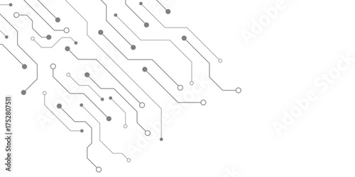 Vector Technology connected white lines and dots with electronics elements on tech bg. Digital technology futuristic internet network speed connection white background.