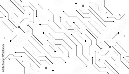 Vector Technology connected white lines and dots with electronics elements on tech bg. Digital technology futuristic internet network speed connection white background.