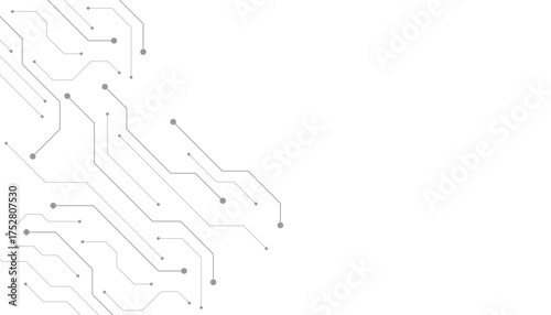 Vector Technology connected white lines and dots with electronics elements on tech bg. Digital technology futuristic internet network speed connection white background.