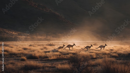 Kangaroos Hopping in Desert