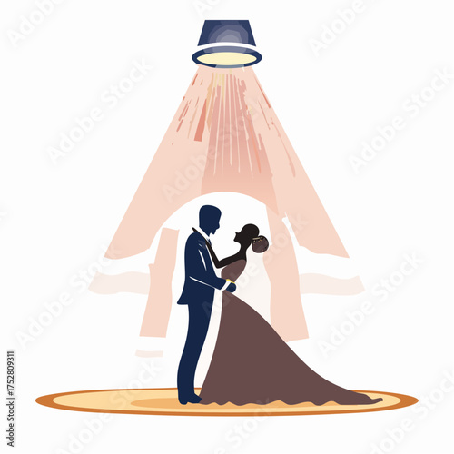 Silhouette of a Dancing Couple Under Spotlight.