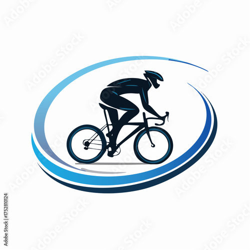 Silhouette of Cyclist Riding Bicycle with Helmet and Gear.
