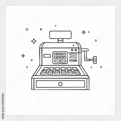 Simple Black and White Illustrated Cash Register Machine.
