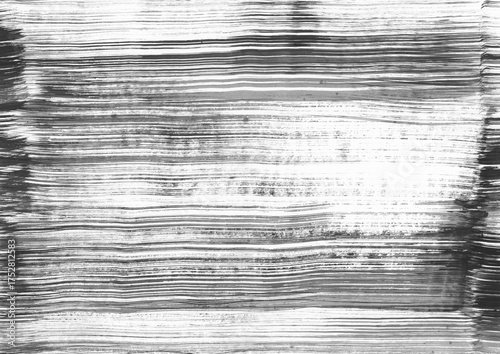 Hand drawn black and white horizontal paint brush strokes backdrop. Grunge paper texture background. For creative project graphic element, poster, or overlay design.