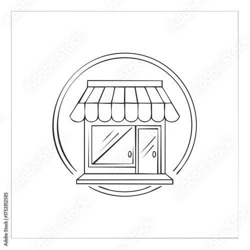 Simple Black and White Shopfront Icon in Circle.