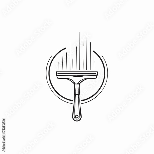 Simple Black and White Squeegee Cleaning Logo Design.