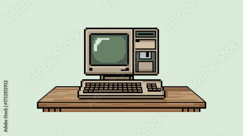 Retro Computer Pixel Art Vintage Technology Illustration