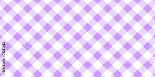 Purple picnic plaid texture. Diagonal gingham pattern. Tablecloth, oilcloth, basket napkin, blanket, handkerchief, wrapping paper, kitchen towel print. Flannel, linen or cotton material design.Eps10